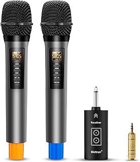 Bietrun Wireless Microphones with Echo,Treble,Bass & Bluetooth,98 FT Range,Portable UHF Handheld Karaoke Dynamic Microphone System with Rechargeable Receiver for Karaoke,Singing,Amp,PA System,DJ,Stage