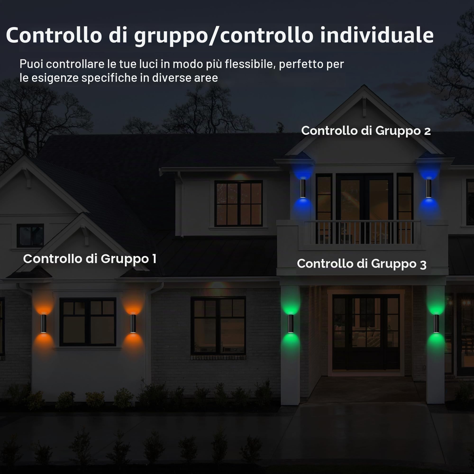 Applique da Esterno Smart LED RGBW 16 Milioni Colori, Lampada da Parete IP65 con Telecomando & App, Bianco Caldo/Freddo 2700K-6500K Dimmerabile, Luce Esterno a Muro Up&Down da Giardino