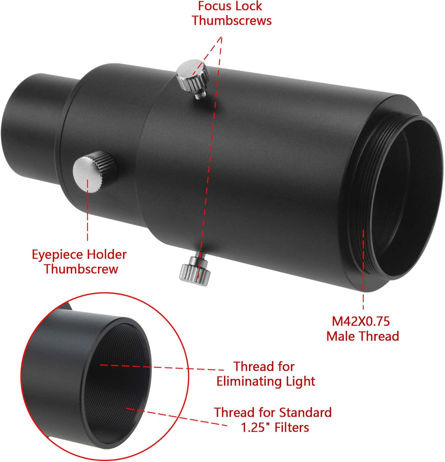 Big Sale Alstar 1.25 Extendable Camera Adapter - for Either Prime-focus Or Eyepiece-projection Astrophotography with Refractors or Reflector Telescopes - Threaded for Standard 1.25inch Astronomy Filters