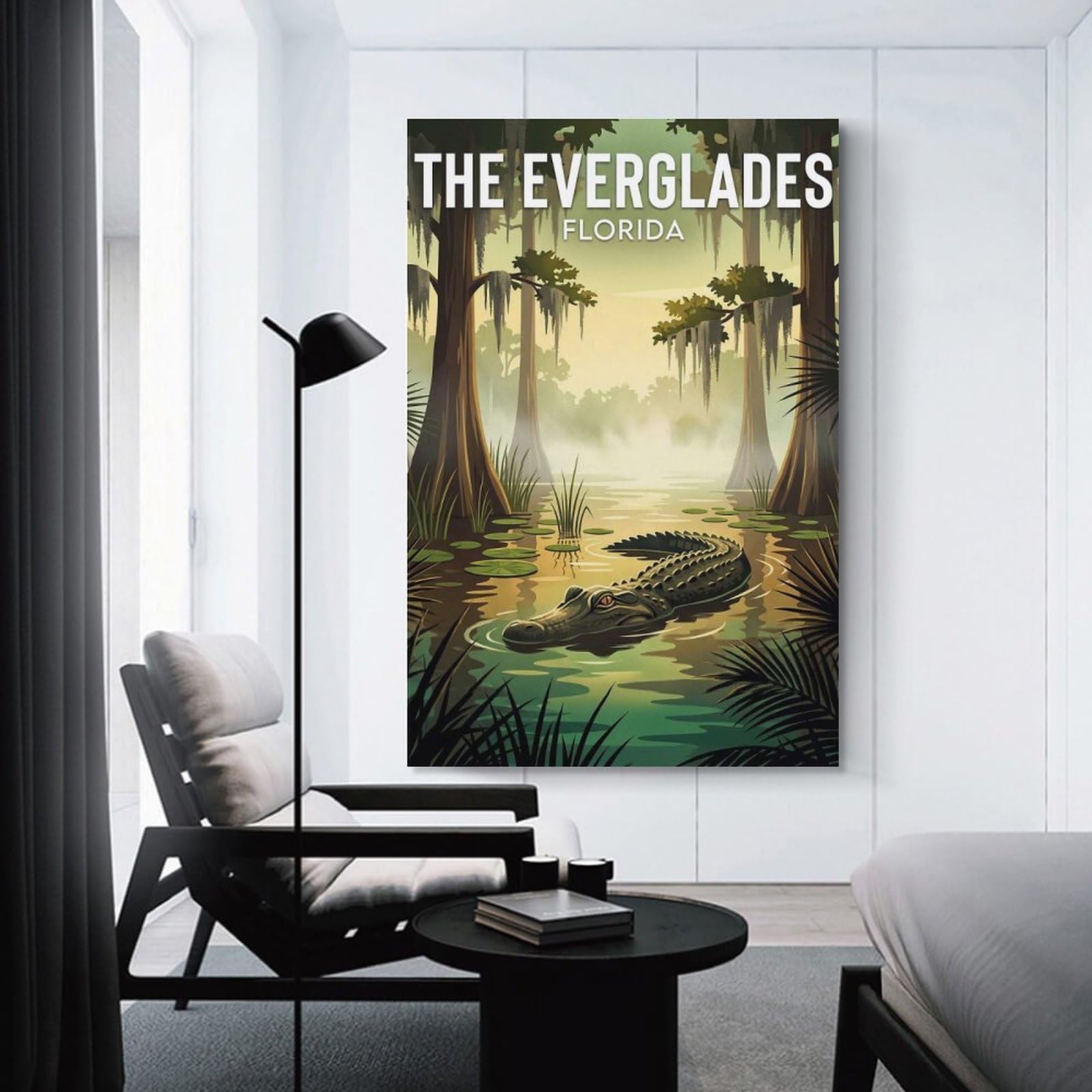 Junmoney The Everglades Florida Alligator Wall Picture Print, 24x36inch(60x90cm), for Flats, Guest Rooms Or Compact Rooms, Decorative Canvas Decor for Home Updates