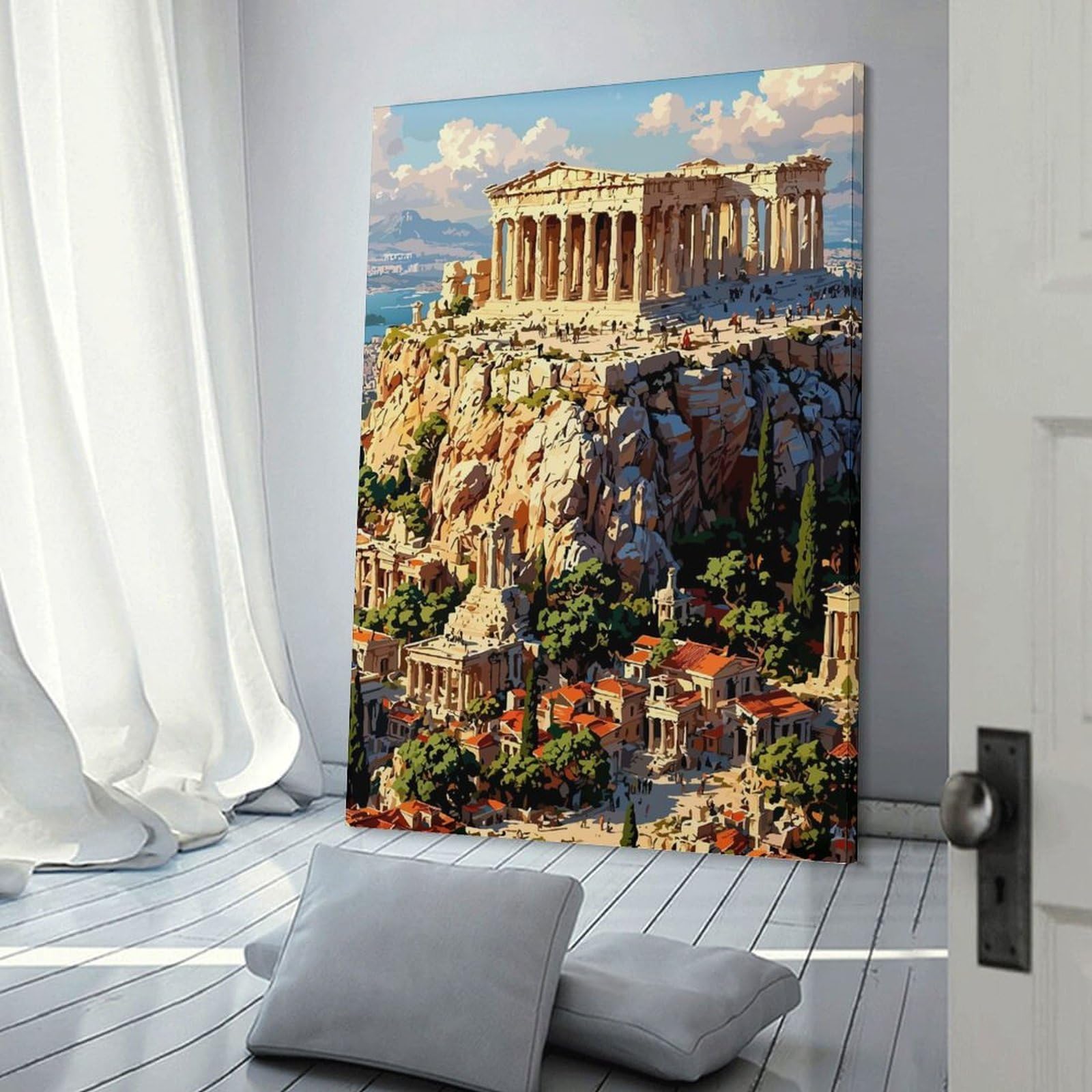 Junmoney Room Decor Wall Art Acropolis of Athens Illustration(2), 20x30inch(50x75cm), for Workspace Walls, Study Corners Or Bedrooms, A Smart Decor Choice for Study Walls
