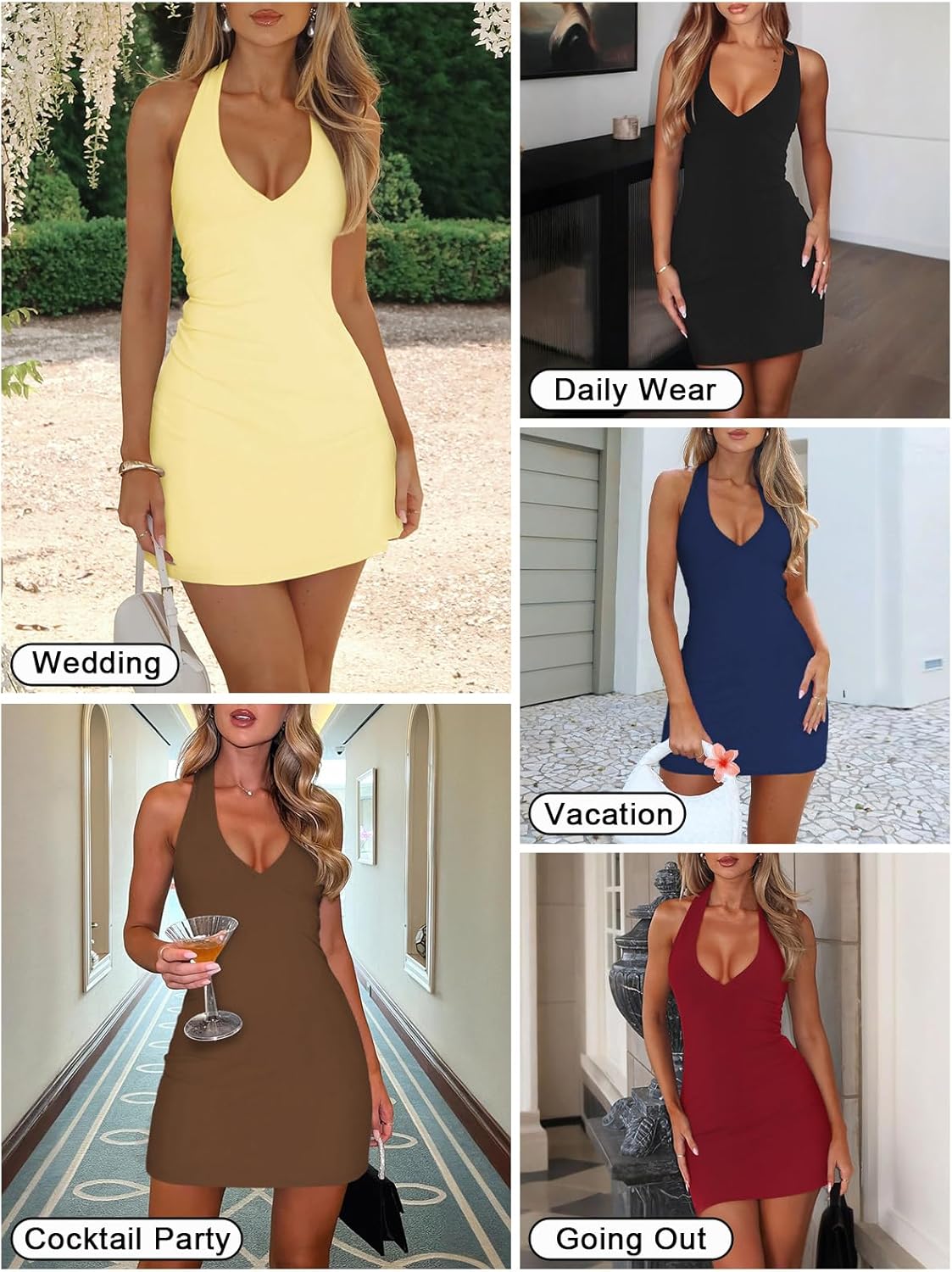 Women's Sexy Halter V Neck Mini Dress for Women Summer Slim Fit Going Out Club Party Bodycon Short Dresses - Image 6