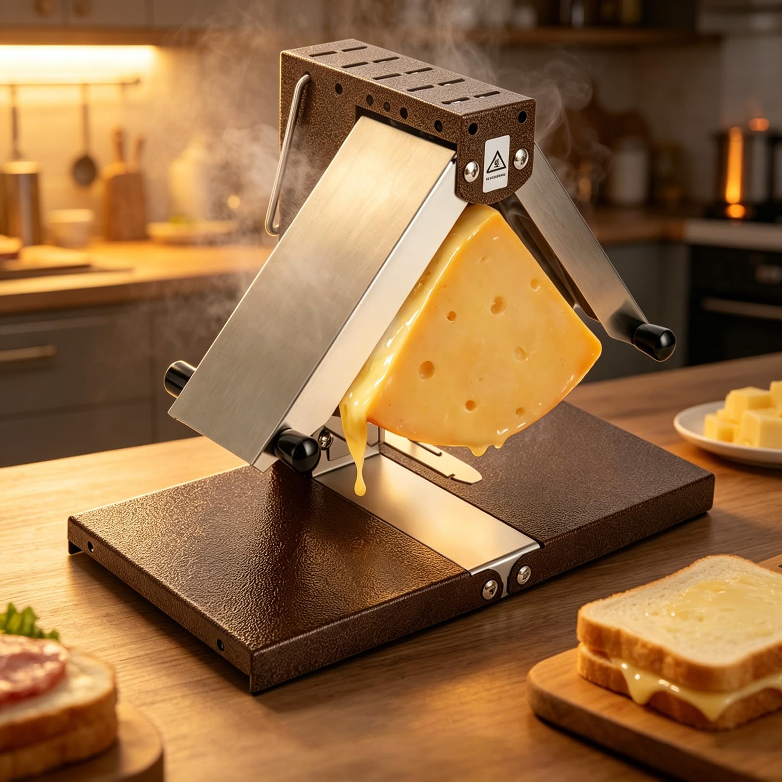 Fundidor de Queso Raclette Eléctrico de Sobremesa: Parrilla Comercial de 1000W para Queso Raclette, Fundidor Profesional con Varilla Calefactora para Pasta y Patatas Asadas