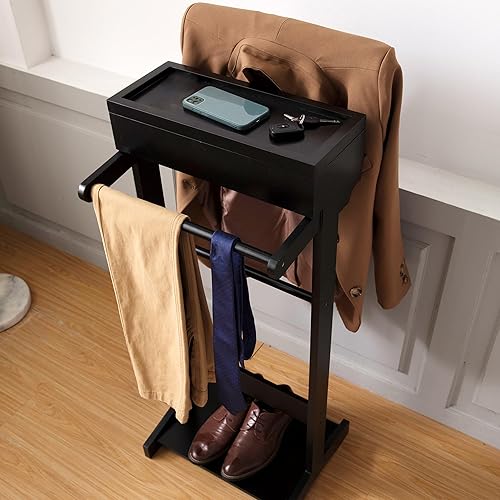 Miniatura 6 de Veemuaro Perchero portátil para ropa soporte para valet de madera soporte para armario de traje con colgador de ropa y pantalones para riel y gancho