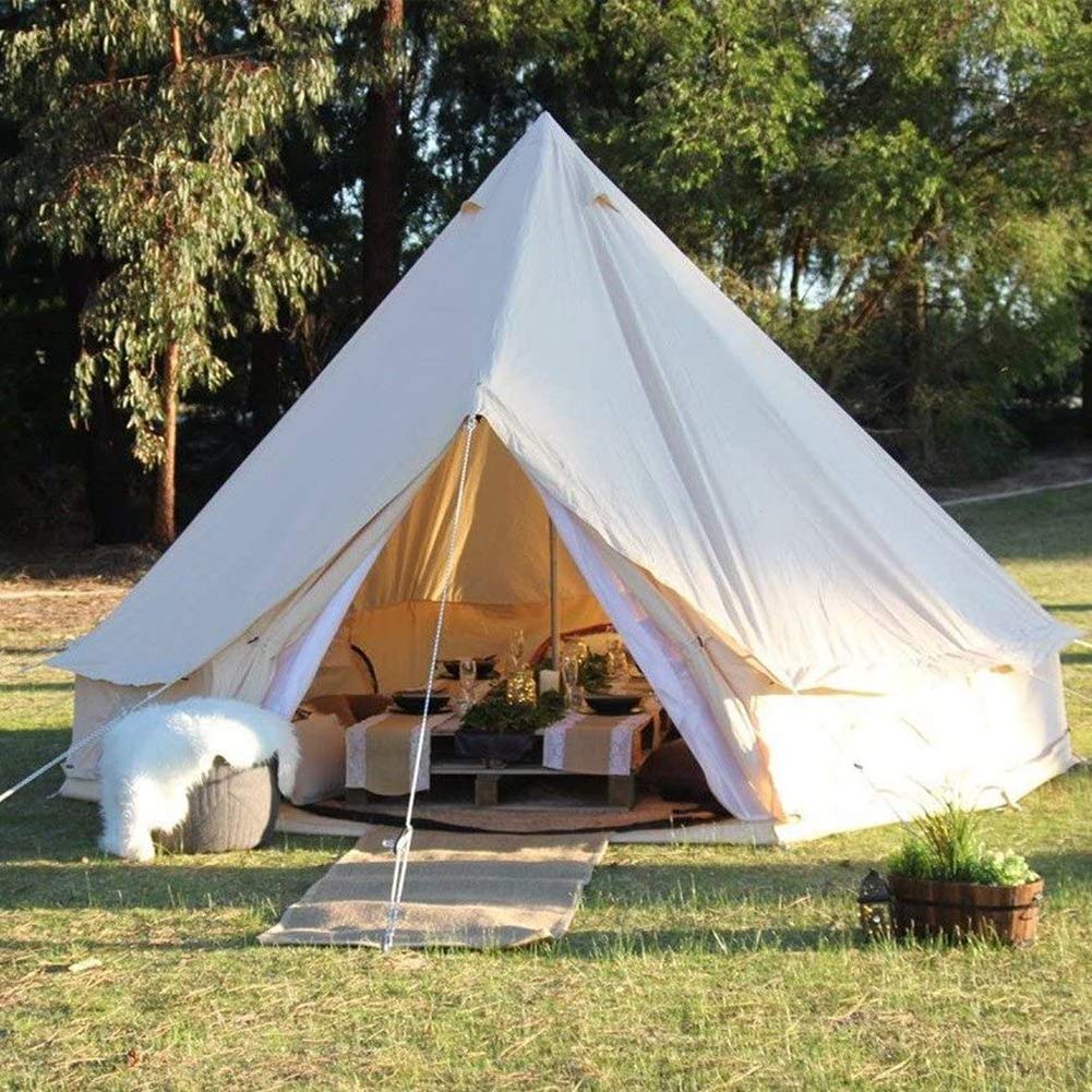 Namioty na kemping 4-sezonowy bawełniany namiot Glamping Namiot rodzinny Namiot kempingowy na świeżym powietrzu z zapinaną na zamek podłogą z siatki (beżowy 4M)