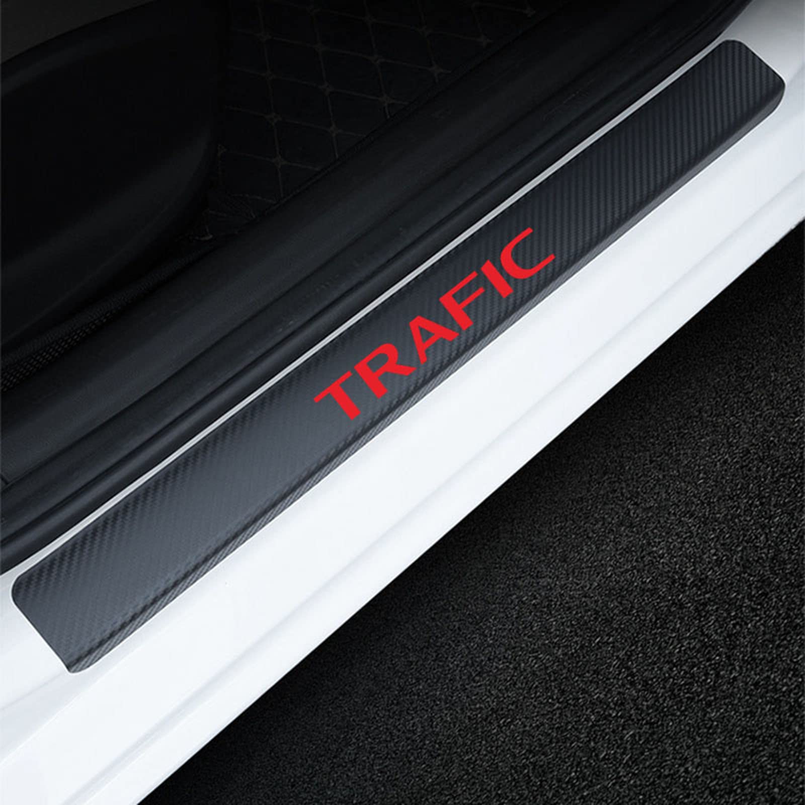 EAGLEG 4PCS Car Door Sill Protector for Ren-ault Trafic, Carbon Fiber Threshold Protective Stickers edge guards Self-Adhesive Film Kick Plate Cover Trim,Red