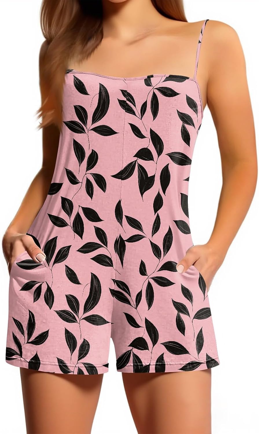 Ladies Rompers & Overalls Summer Strapless Shorts Suspenders Wide Leg with Pockets Floral Jumpsuit Sleeveless