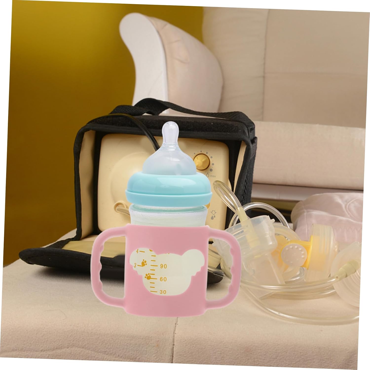 CHILDWEET 4pcs Silicone Milk Bottle Handles for Small Hands Soft and Comfortable for Easy Transition to Cups Dishwasher Safe Ergonomic Design Fits Wide-neck Bottles