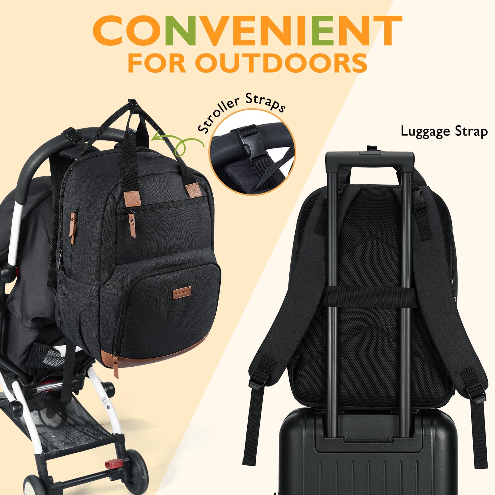 mommore Mochila para pañales con estación de cambiador, bolsa grande para bebé, mochila unisex con cambiador, correas para cochecito