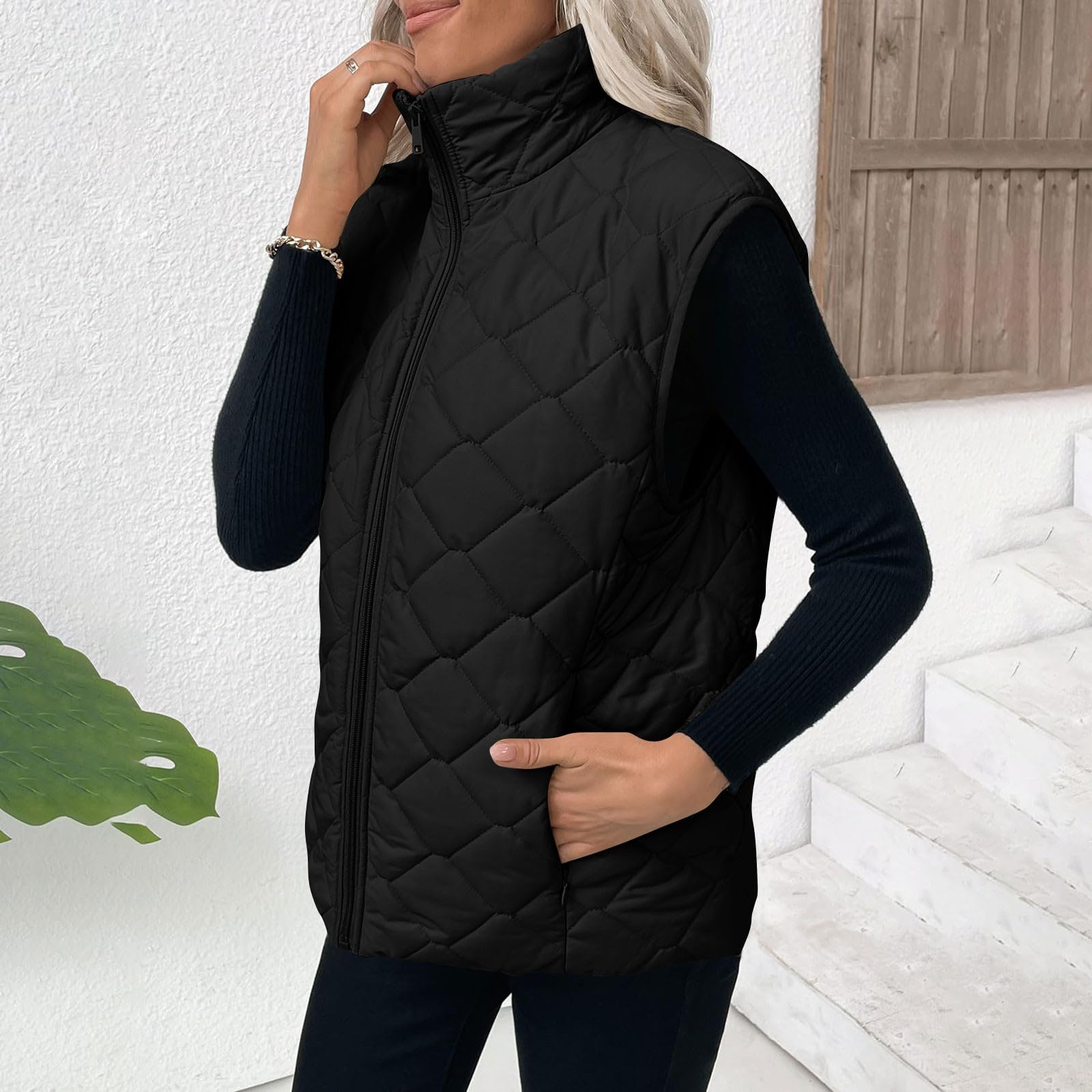 Gilet Femme Sans Manche Doublure Polaire Manteau Femme Hiver Chic Veste De Saison Avec Poche Zippé Doudoune Matelassé Sans Manches Blouson Couleur Unie Loisirs Manteaux Polaire Chaud 2025