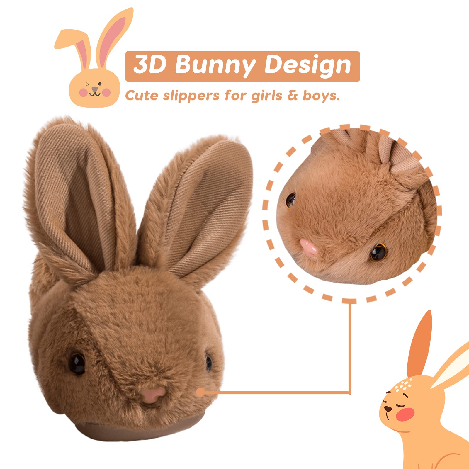 SOGETCH Toddler Bunny Slippers for Girls Boys Warm Plush Cute Rabbit Slippers Cozy House Slippers Indoor Outdoor for Kids Children Full Wrapped Brown Size 5.5-6.5