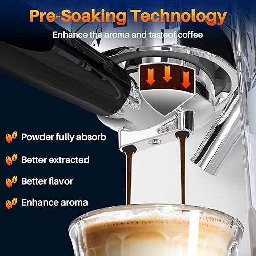 Vista 4 de Máquina de Espresso de 20 Bares con Pantalla Táctil, Cafetera de Espresso con Espumador de Leche Automático para Cappuccino y Latte, Cafetera