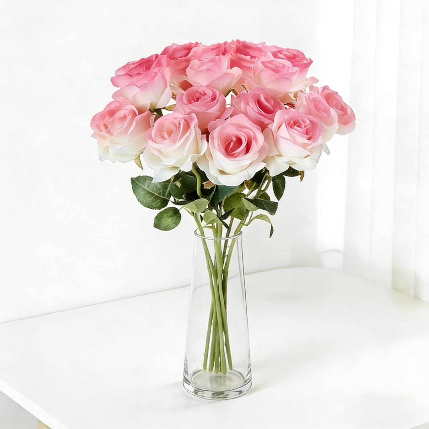 White-Pink Roses Artificial Flowers 15 PCS, Fake Roses Silk Flowers with Long Stems, Faux Rose for Wedding Centerpieces, Home Decor, Party Decor, DIY Bouquet (White-Pink) - Image 5