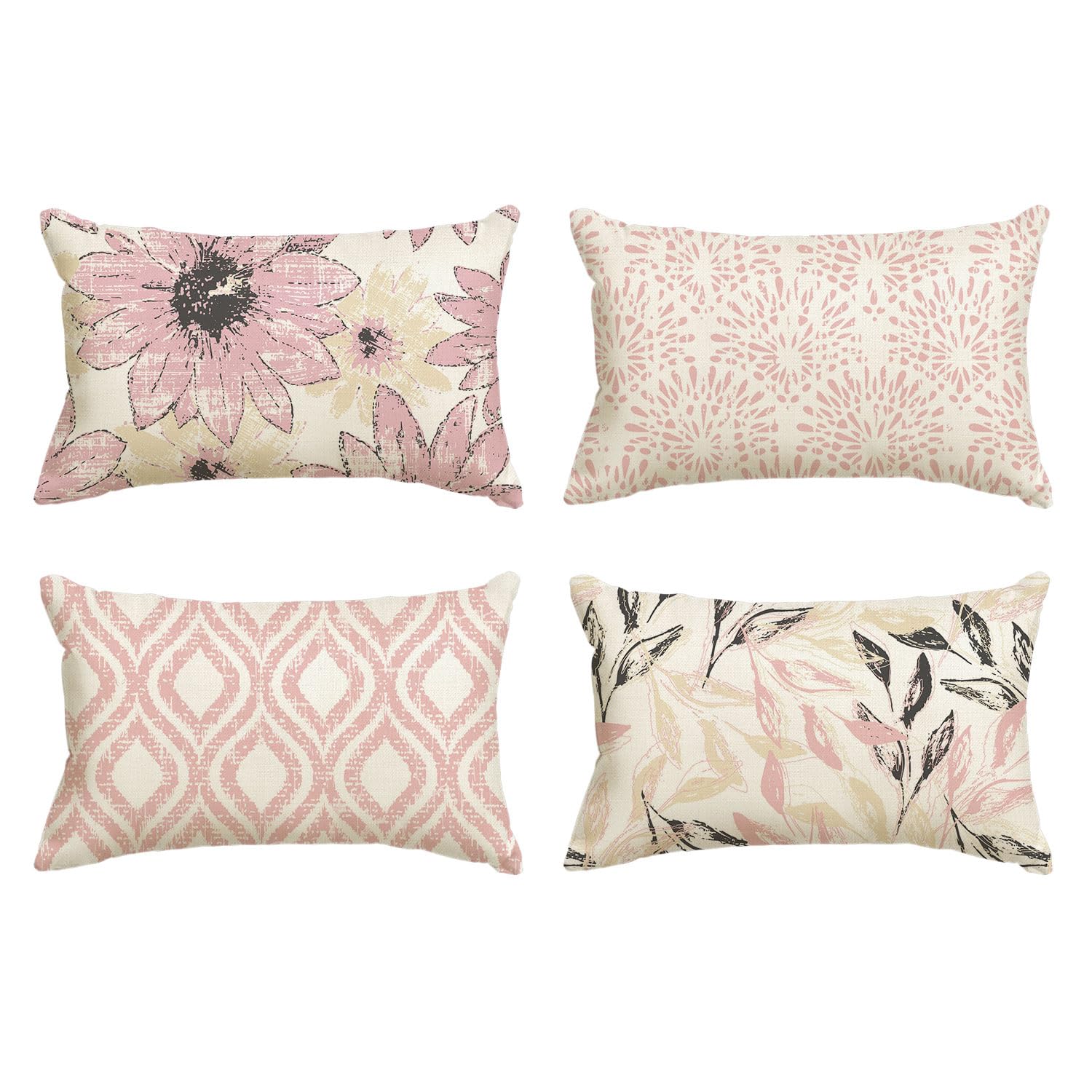 Artoid Mode Juego de 4 fundas de cojín con diseño de margaritas y primavera, color rosa, 30 x 50 cm, para decoración de salón