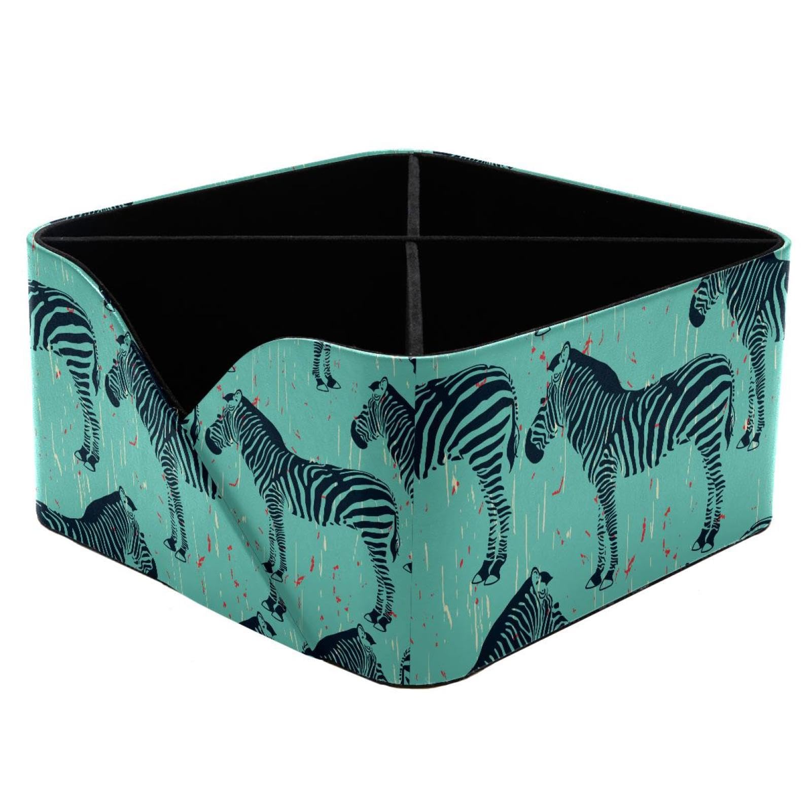 KengjuTesu Zebra Animals Pattern Desktop Organizer Pen Holder, Rectangular Pencil Cup for Office, Study and Makeup Stations