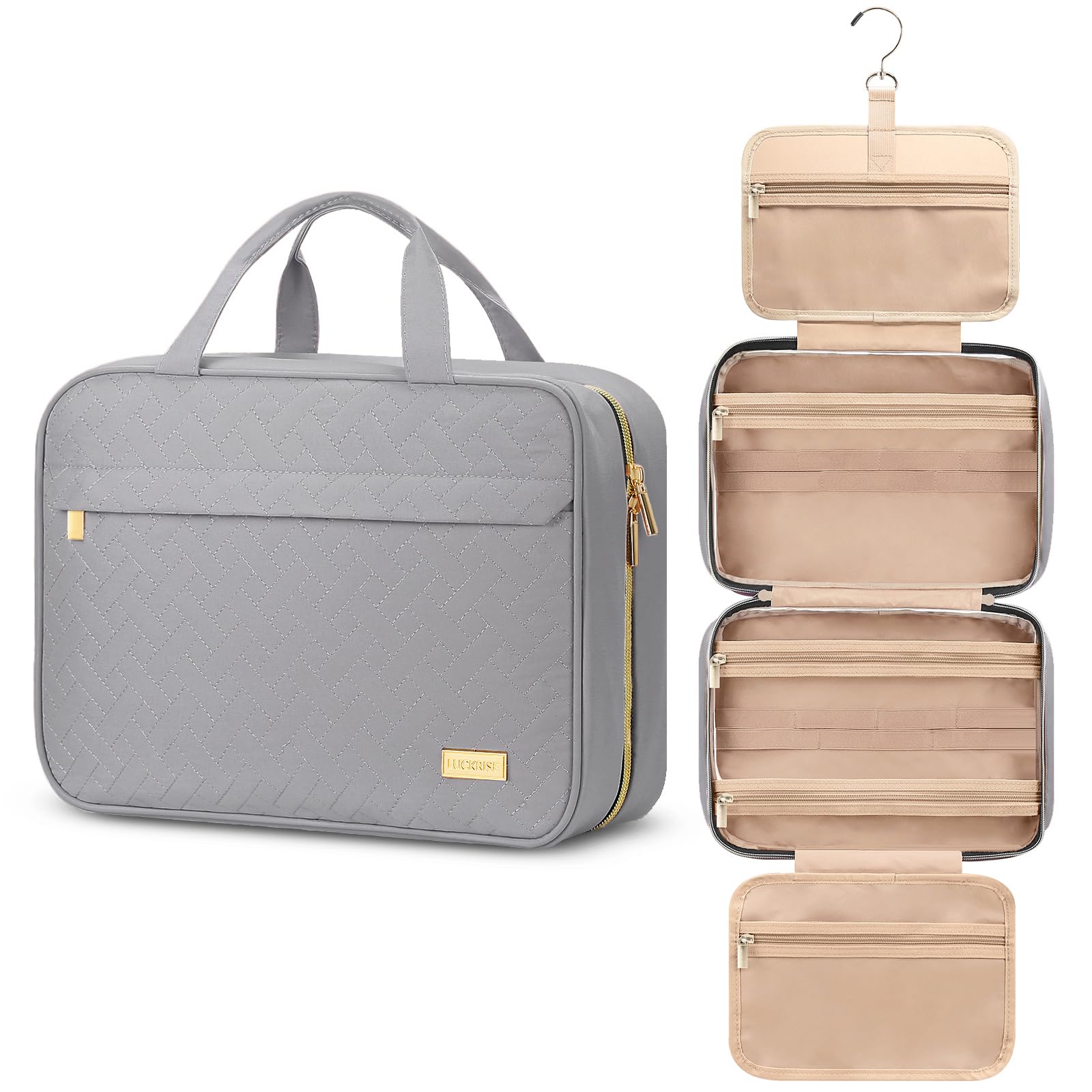 LUCKRISE Hanging Travel Toiletry Bag, Large Capacity Cosmetic Organizer for Full-size Bottle with 4 Compartment for Daily Use