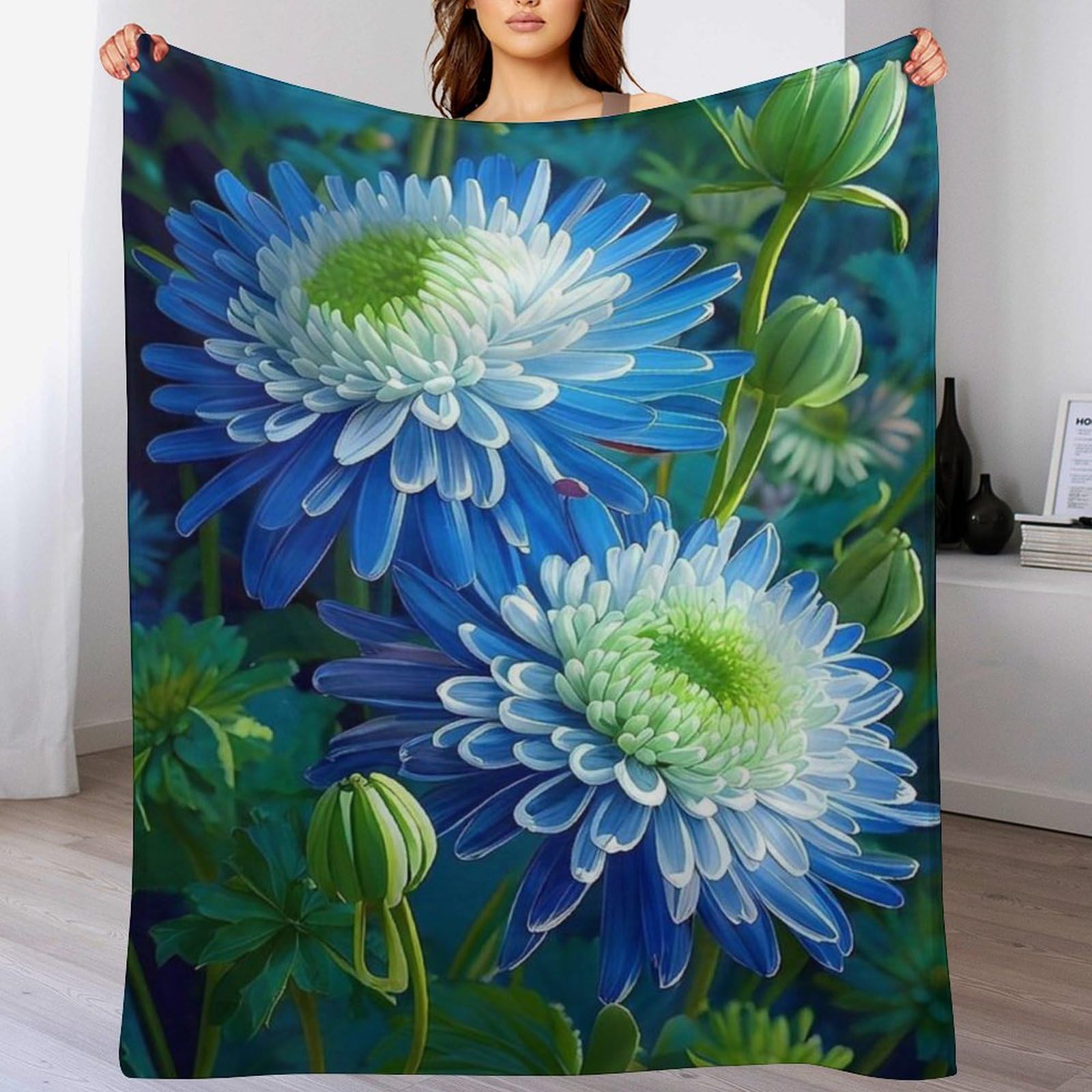 Manta de franela suave con flores para cama de 180 x 200 cm