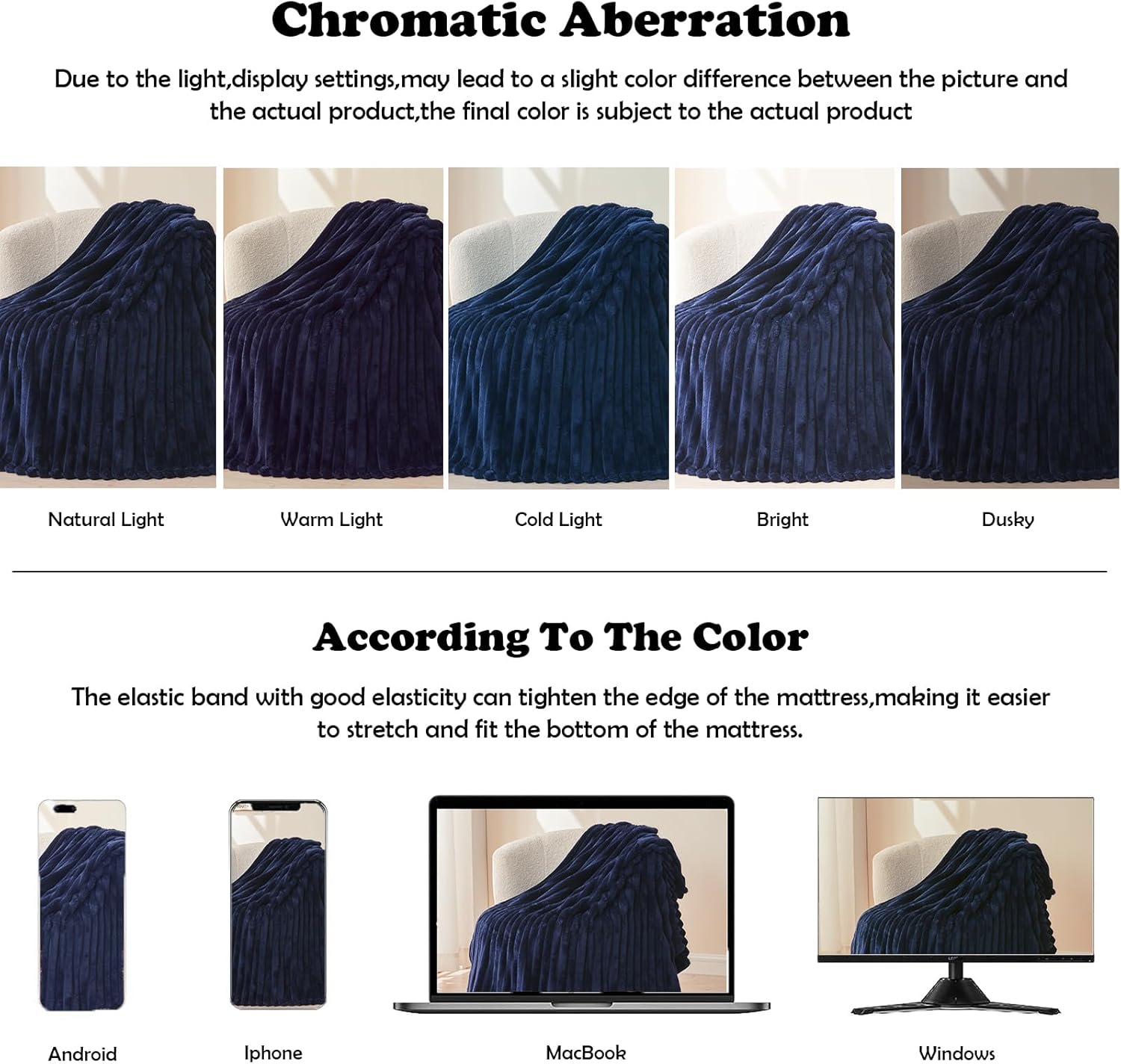 NEWCOSPLAY Super Soft Queen Blanket Dark Navy Premium Silky Flannel Fleece 3D Ribbed Jacquard Lightweight Bed Blanket All Season Use (Dark Navy Ribbed, Queen(90"x90")) - Image 6