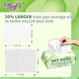 DAFI Flushable Wipes for Adult Wet Wipes, Total 240 Unscented Toilet Wipes Flushable, No Alcohol & 100% Plant Based Fibers, Septic and Sewer Safe Pack of 3