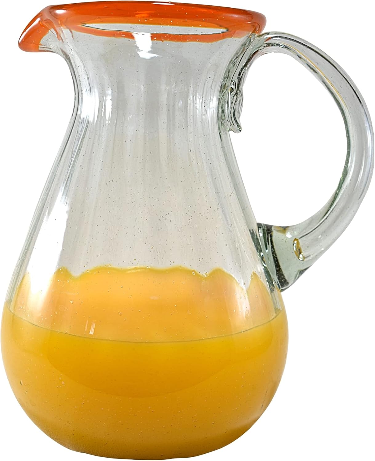 MAREY Mexican Glass Pitcher for Water | Blown Glass | Artisan Handcrafted from Mexico (Orange Rim, 77 Fl. Oz.)
