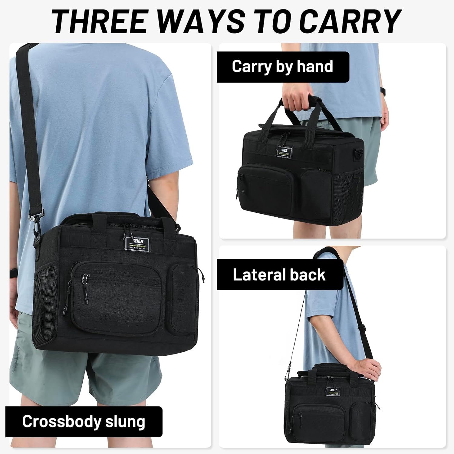 MIER Large Lunch Box for Men Women Adult Insulated Soft Sided Cooler 30 Can Leakproof Lunch Bag Collapsible for Work Travel Camping Beach, 18L (Black-No Luggage Strap) - Image 5