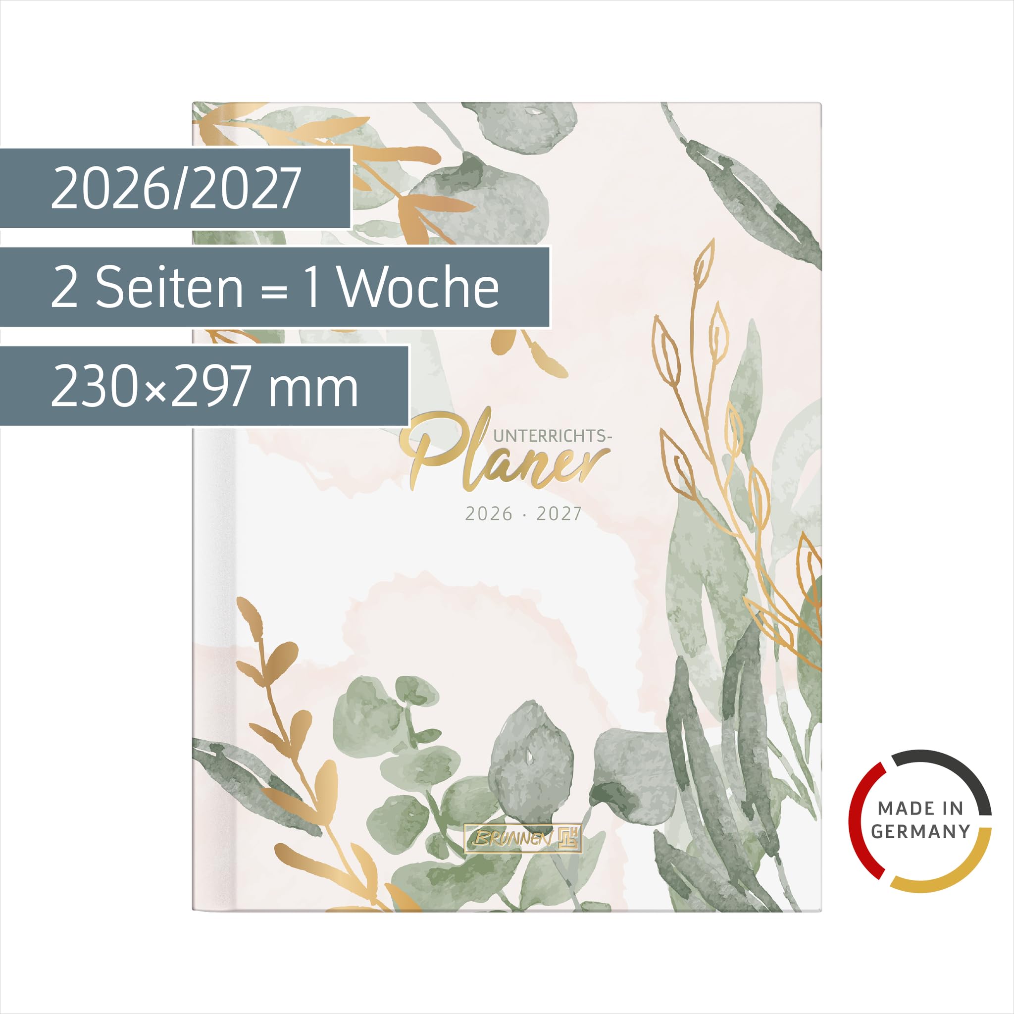 Termin- & Unterrichtsplaner 2026/2027 "Bloom" | A4, Papier: 2 Seiten = 1 Woche ; Kalendarium: August 2026 bis Juli 2027 | A4, Papier