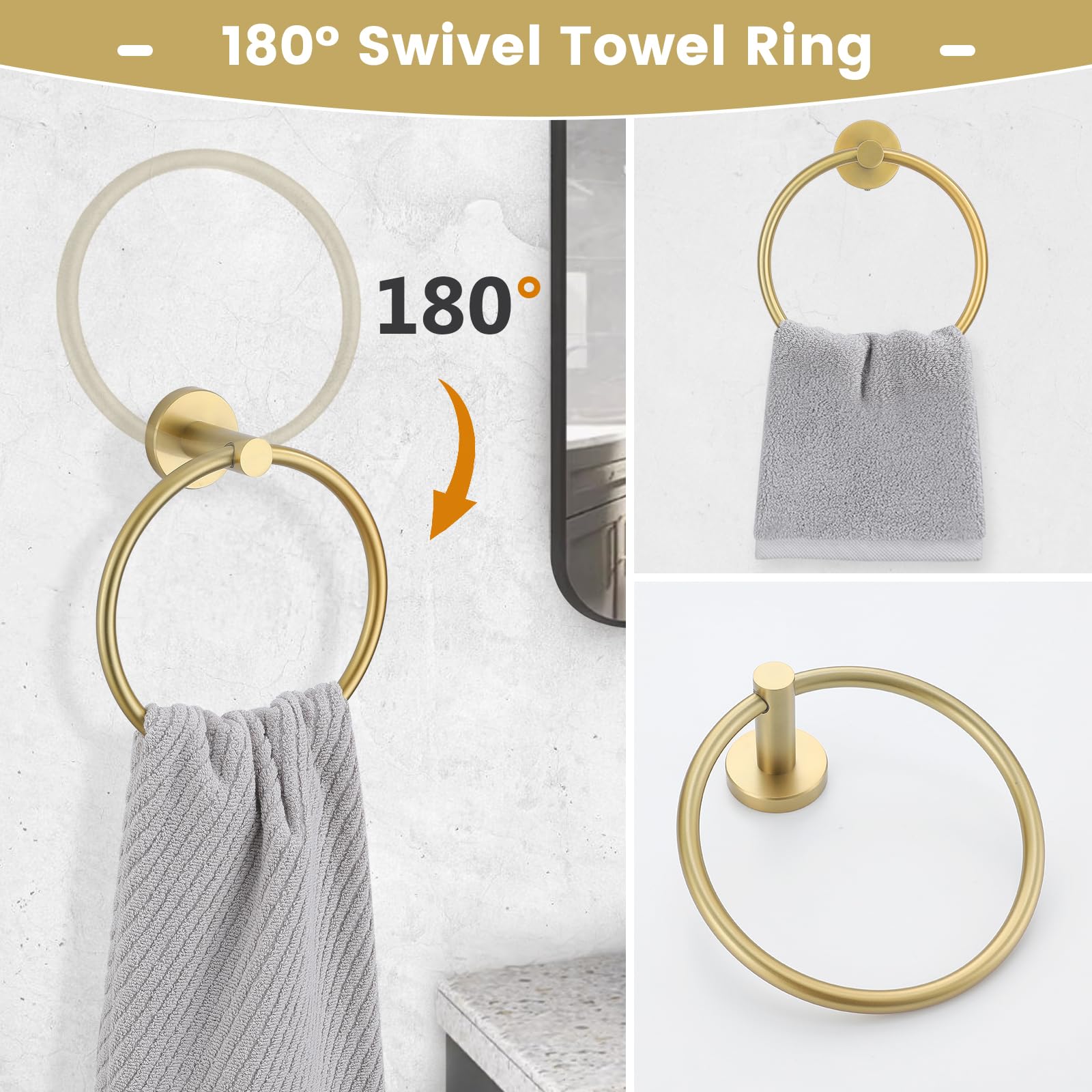 YACVCL Juego de 10 piezas de accesorios de baño dorados, soporte para toallas de baño de 27.5 pulgadas, acero inoxidable SUS304, toallero para montaje en pared, barras de toalla para baño, barra de