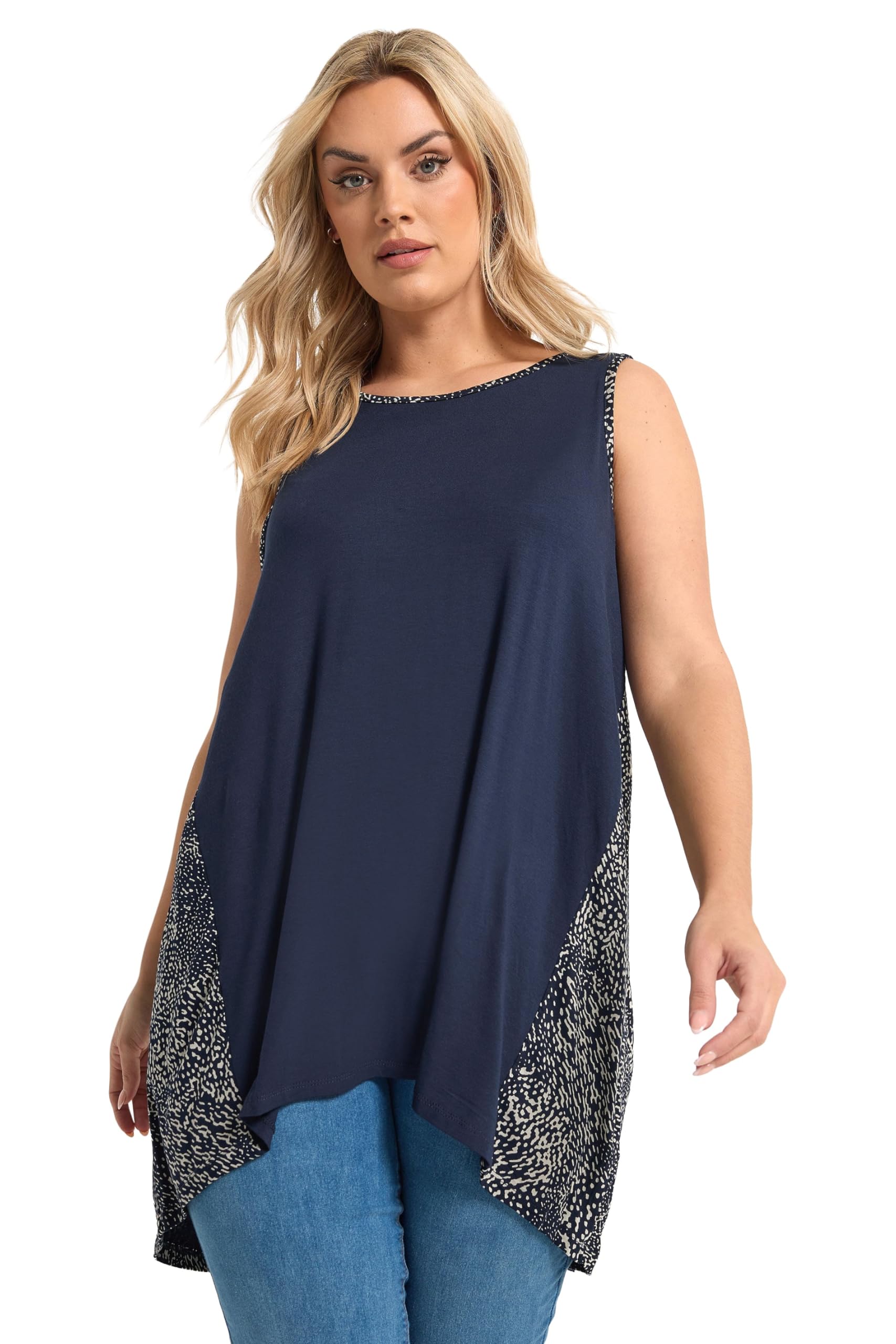Yours Women's Navy Curve Blue Abstract Back Print Vest Top - Plus Size Curve
