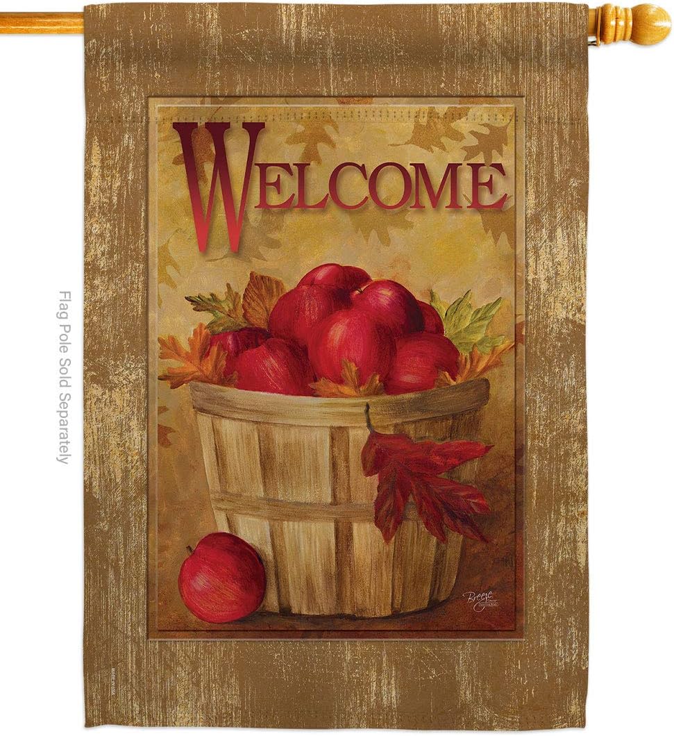 Welcome Apple Basket Decor House Flag Garden Home Room Indoor Wall Haning Art Small Banner Tapestry Outdoor Garden Yard Fall Thankgiving Decorations Gifts For Women Her Made In USA