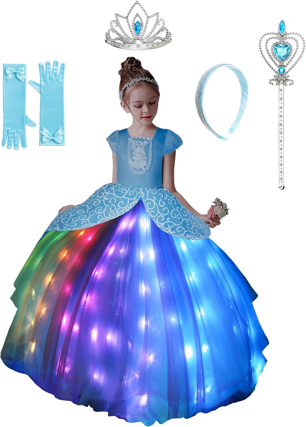 Princess Dress Up Clothes, Syncs with Music, App-Control, RGB LED Light Up Princess Dress for Girls with Accessories - Image 8