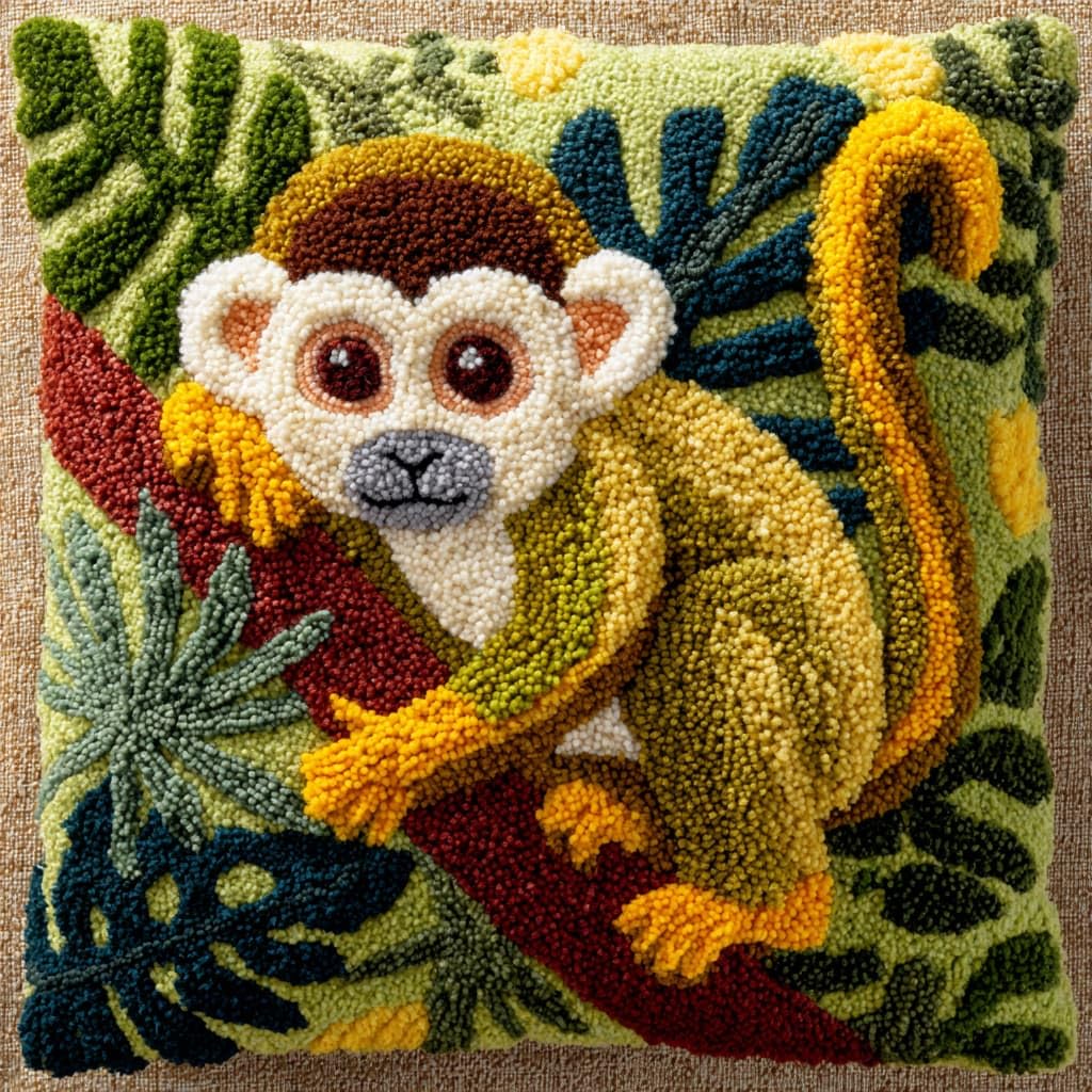 WallustrioaW Latch Hook Kits DIY Throw Pillow Cover,Animals Monkey