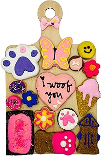 Luna and Stone Gourmet Cookie Gift Set - Dog Birthday Present, Party Supplies, Healthy Gift Box, Assorted Flavors for Small, Medium, Large Breeds, I Woof You Girl Barkcuterie Board