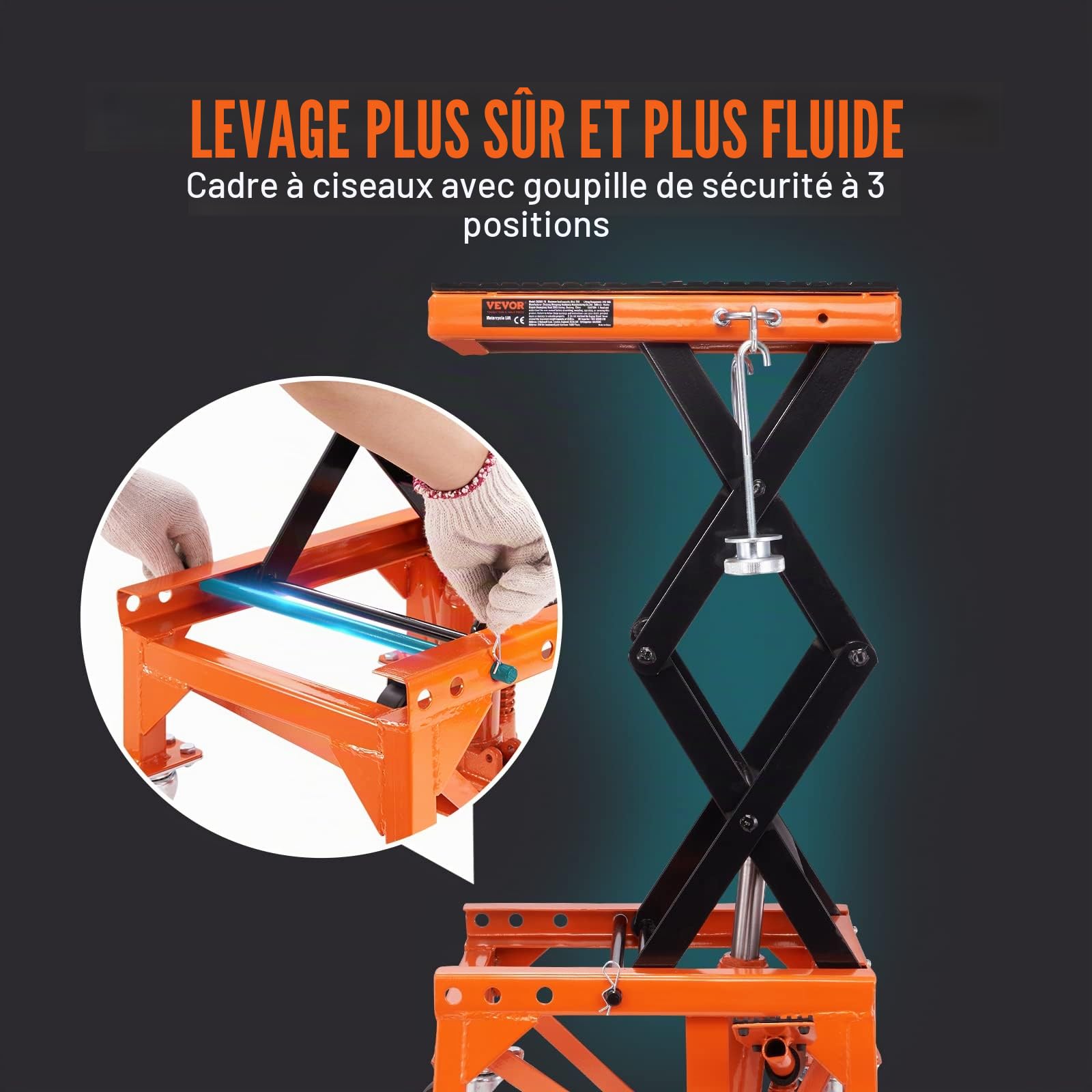 VEVOR Cric de Moto 158 kg Hauteur de Levage 34-90,5 cm Pont Élévateur Hydraulique Plate-Forme 41,5x35 cm Antidérapante Table Élévatrice Moto Roulette Verrouillable Lève Moto Sécurisé Entretien Quad