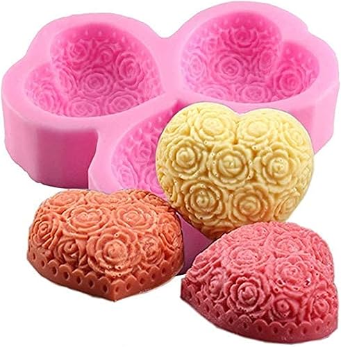 Molde de silicona con forma de corazón de 3 cavidades para decoración de pasteles, jabón, barra de loción, bomba de baño, vela