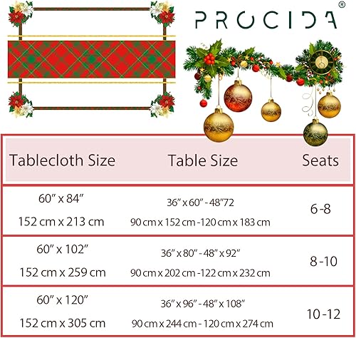 Miniatura 5 de PROCIDA Mantel rectangular de Navidad con diseño de flor de pascua roja y dorada, para invierno, Año Nuevo, Navidad, día festivo, resistente al