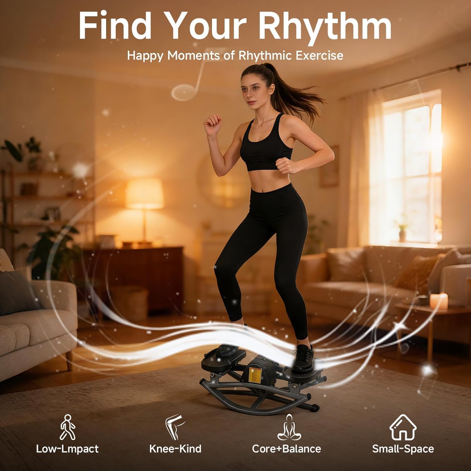 Lateral Rocking Fitness Stepper, Side-to-Side Rock Stepper mit Digitalem Monitor und Widerstandsbändern für Heimtraining