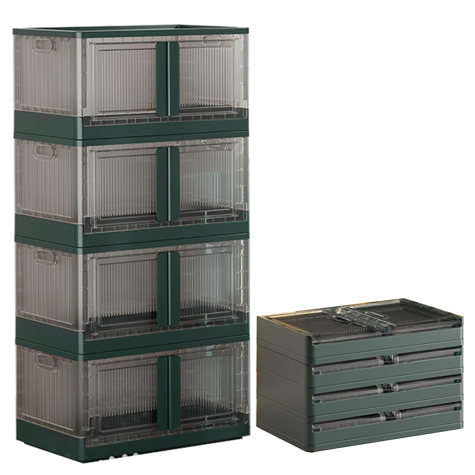 Juego de cajas de almacenamiento plegables con tapas, contenedores de almacenamiento apilables portátiles, contenedores de plástico con panel de acceso y ruedas giratorias para almacenamiento de