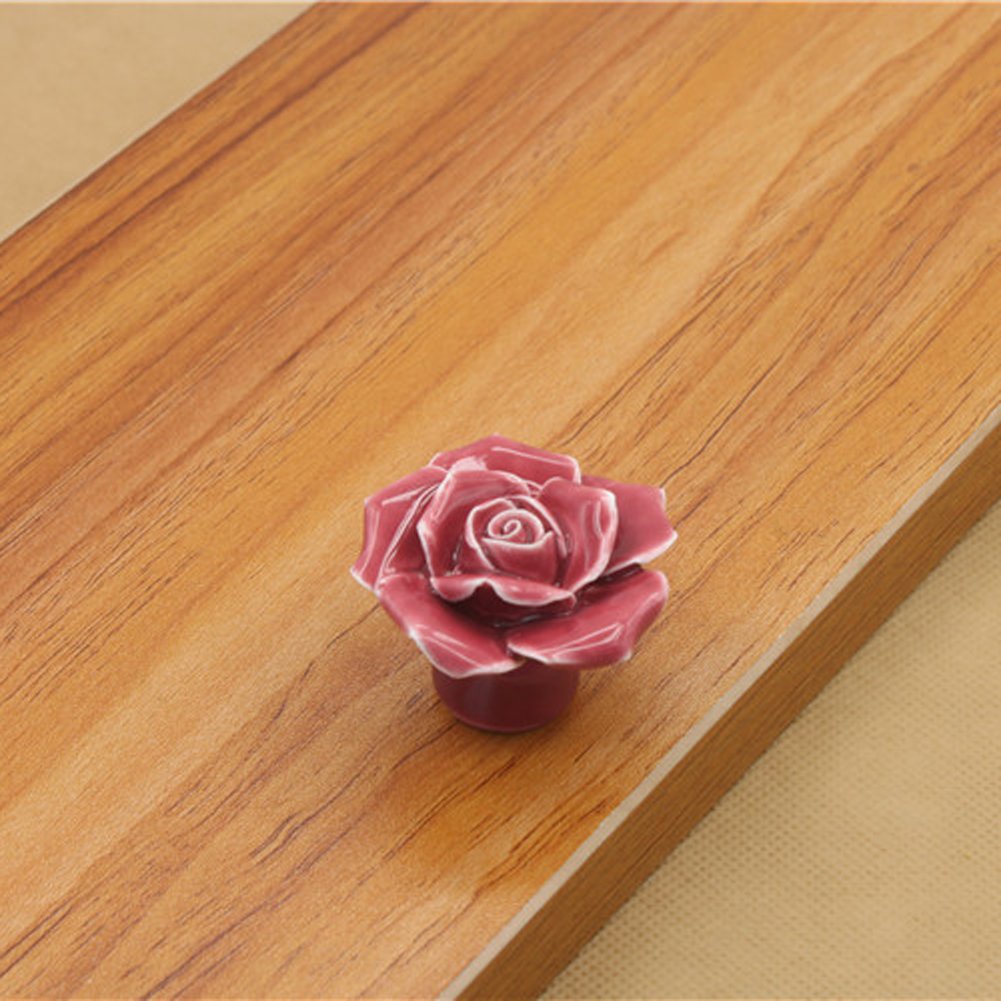 Tangpan Ceramic Roses Flower Shape Door Knobs Cabinets Handle Color Purpleite Pack of 5