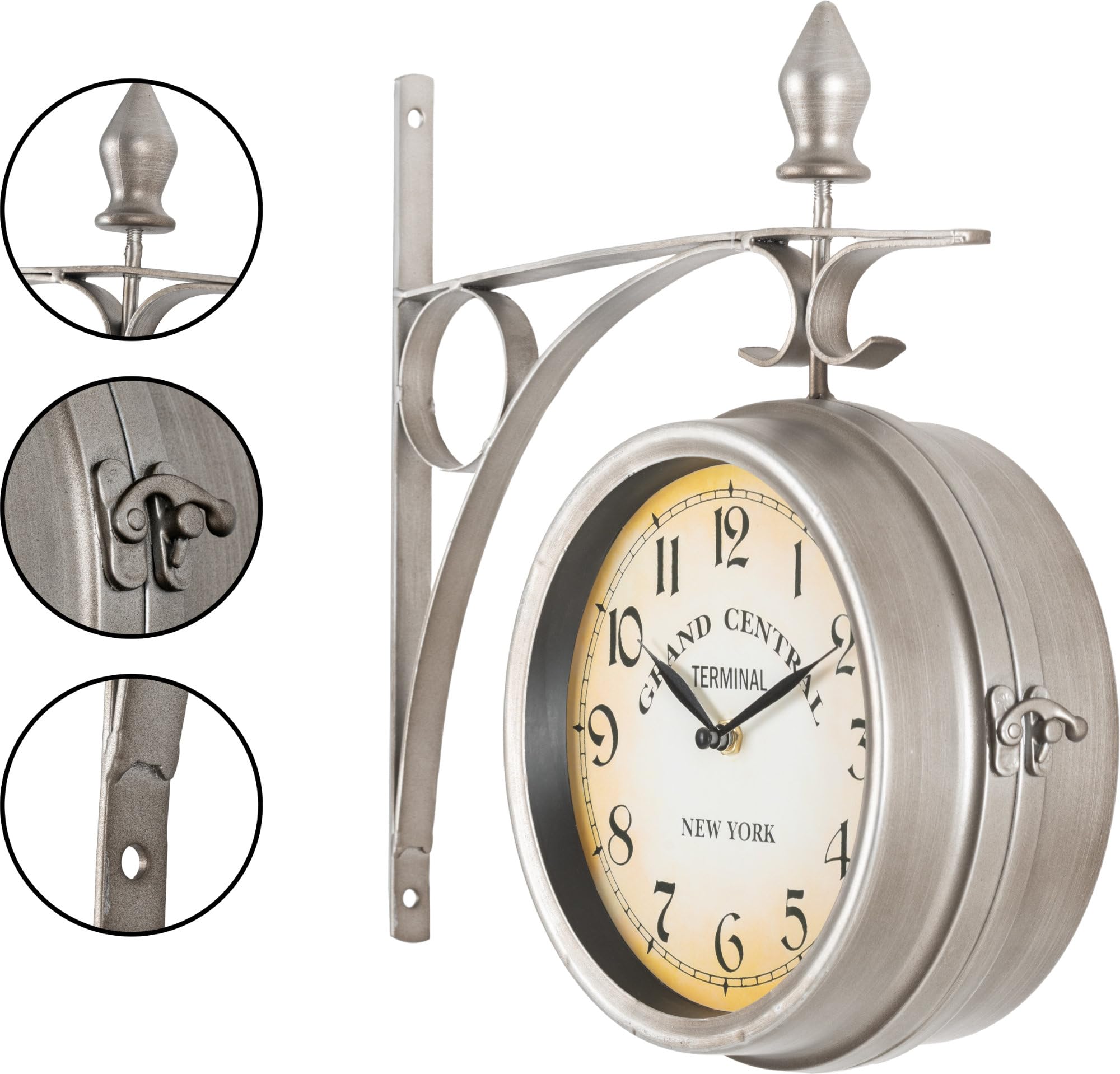 Stagecaptain Horloge De Gare BHU-4543 SR Grande avec Support Mural Argent