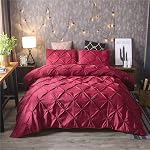Feelyou King Duvet Cover Set Pinch Pleated, Soft Polyester Pintuck Tufted Style Bedding Sets Solid Grey Geometric Quilt Cover with 2 Pillow Shams, Luxurious Comforter Cover Set,3-Pieces