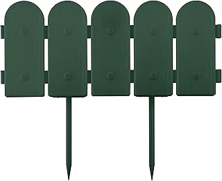 Evelyne Garden Border Edging: Wooden Fence Design - 16pcs Green Yard Landscaping Fence Liner Lawn Edge Barrier - 20ft Kit of Decorative Lawn Landscape Panels Elements -Landscaping Edging-GMT-10374-B16
