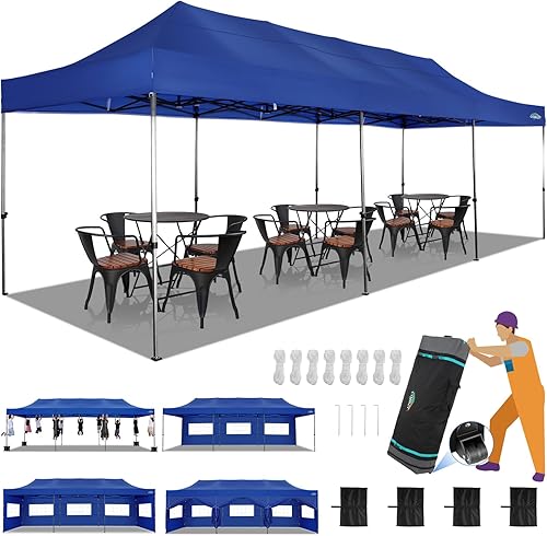Miniatura 34 de COBIZI Toldo desplegable resistente de 10 x 20 sin pared lateral, para exteriores, bodas y fiestas, para todas las estaciones, resistente al viento,