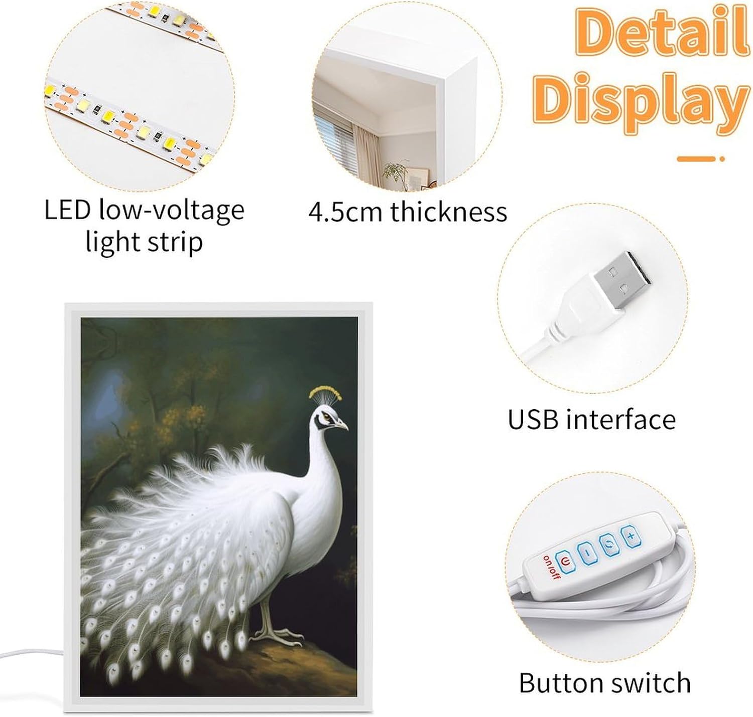 White Peacock Vanity Mirror with Lights Lighted Makeup Mirror with 3-Color Lighting Dimmable LED Makeup Mirror for Vanity Desk Tabletop Bedroom Dressing Room image 4