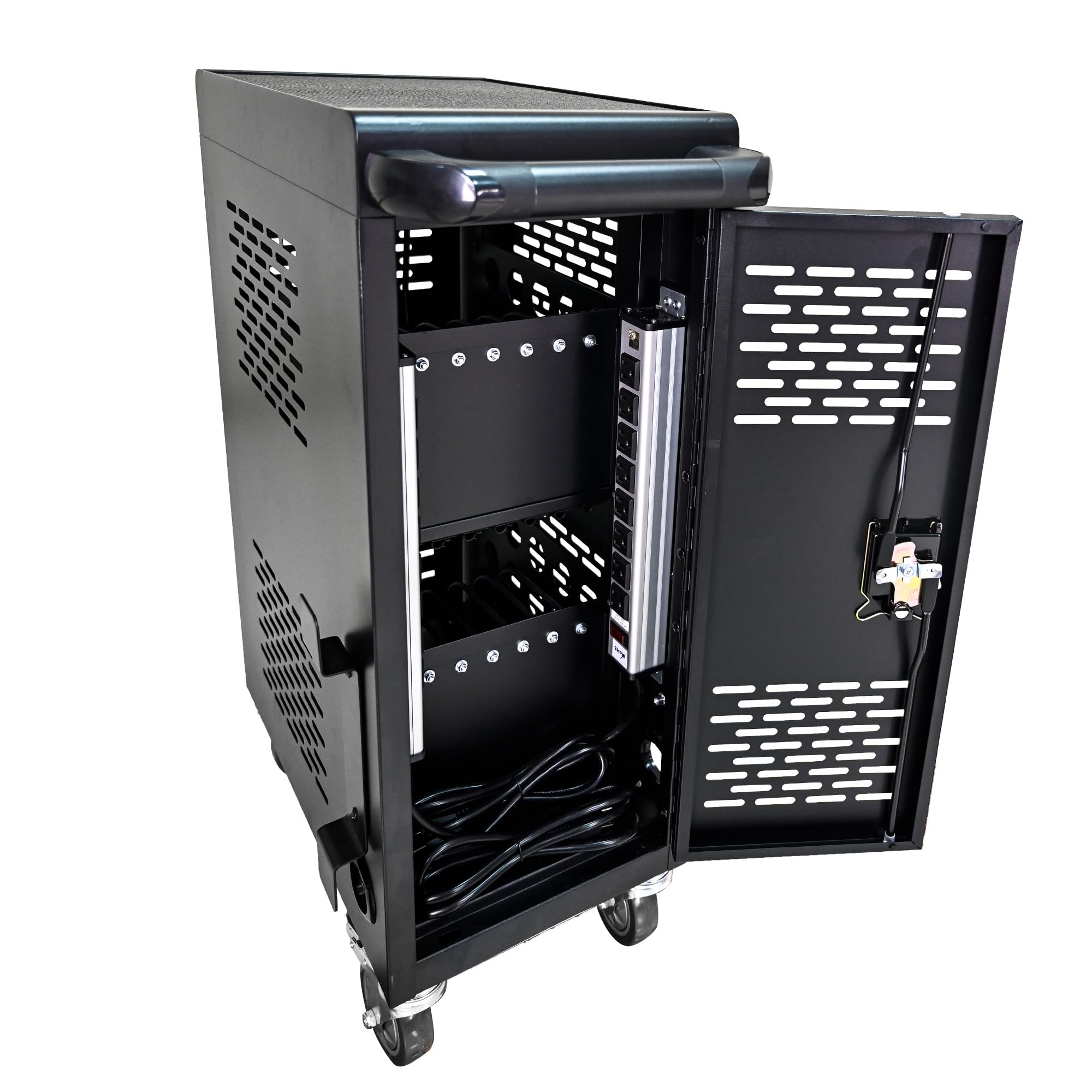 16-Compartment Removable Locking Charging Cabinet for Laptop, Chromebook,ipad Mobile Charging Station and Tablet Storage Cart with Side Handle
