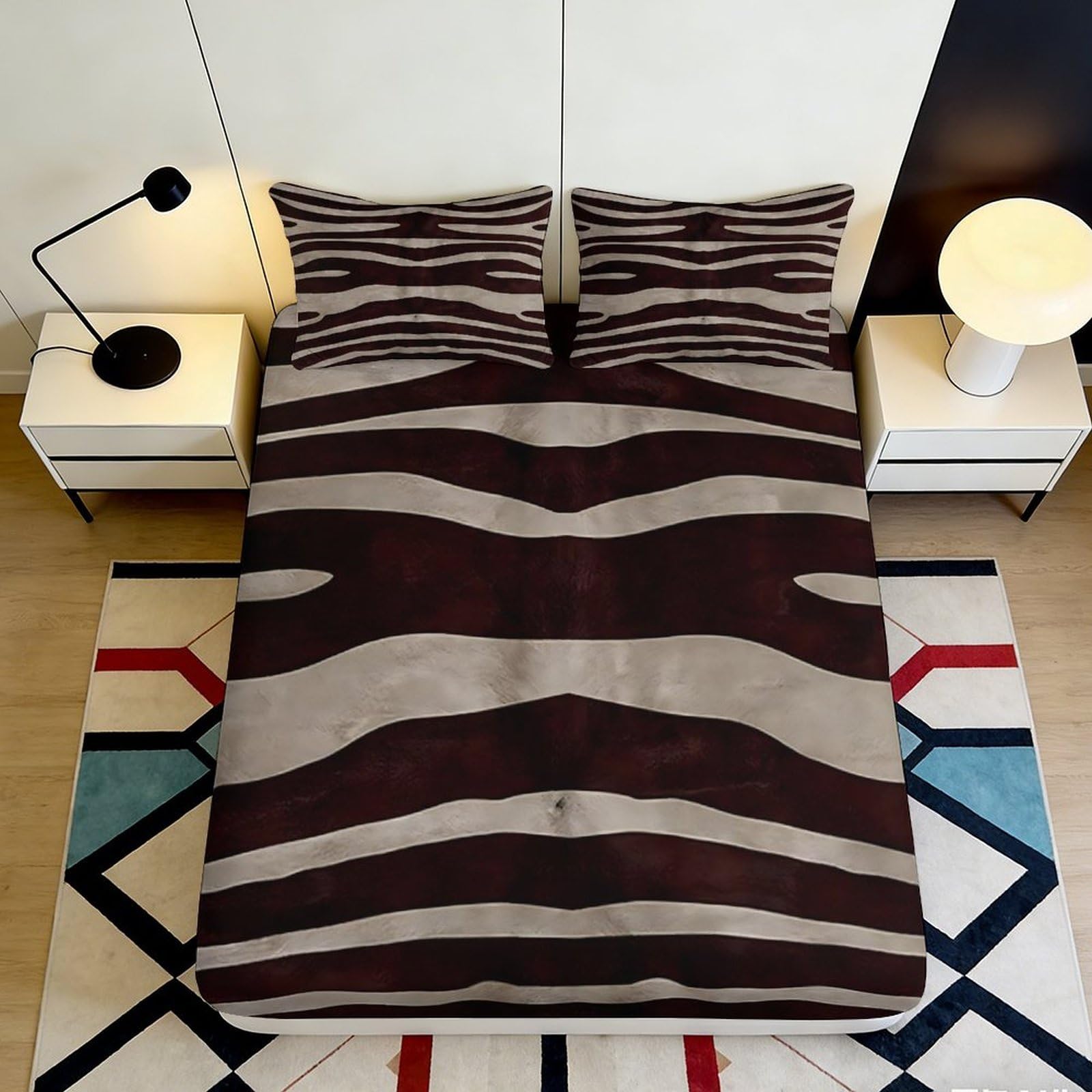 3D Printed Zebra Stripe Fitted Sheet Microfiber Soft Bed Cover for Bedroom Guest Room Mattress Decor 90x200x25cm