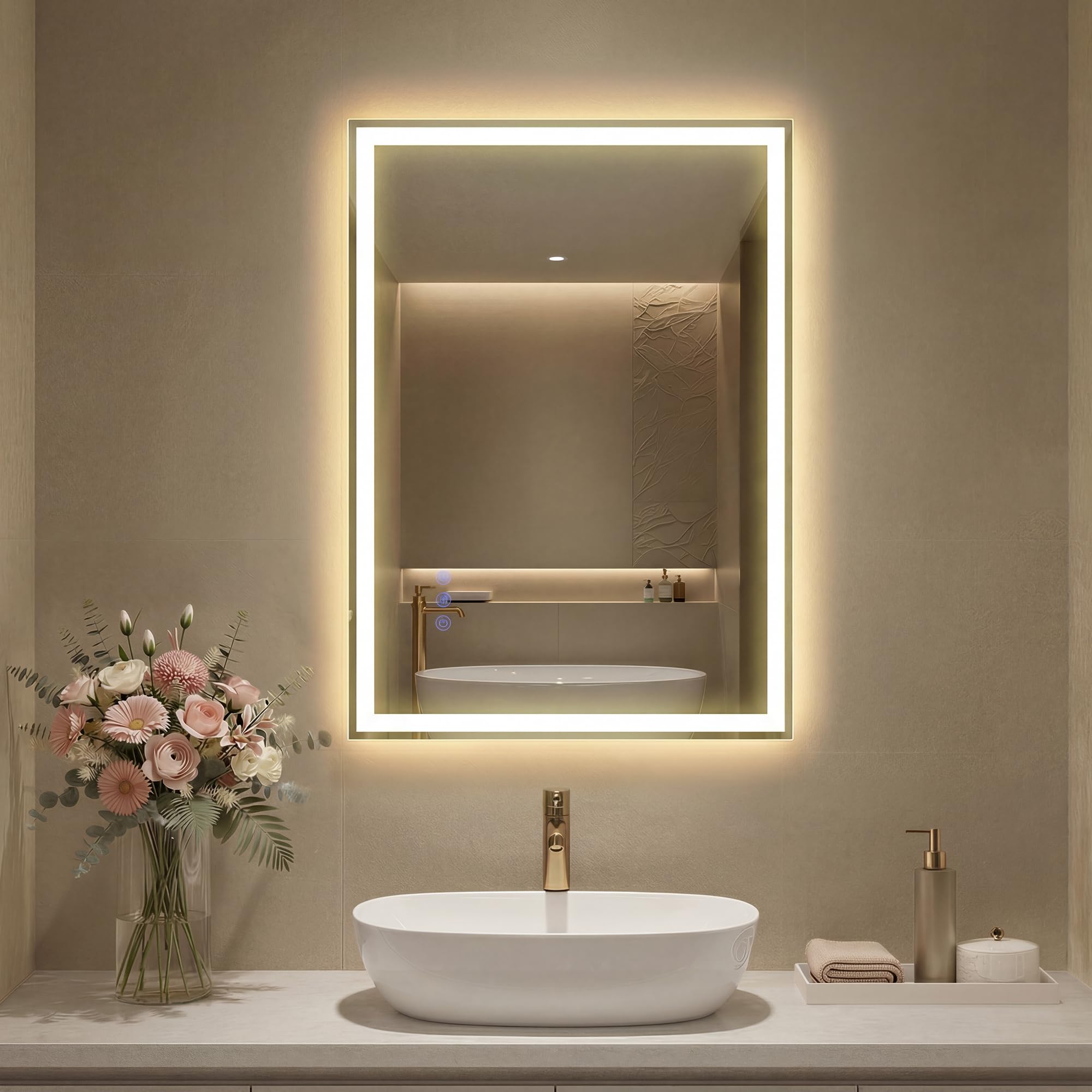 SONGMICS 50.7 x 70.7 cm Bathroom Mirror with LED Lights, Anti-Fog Function