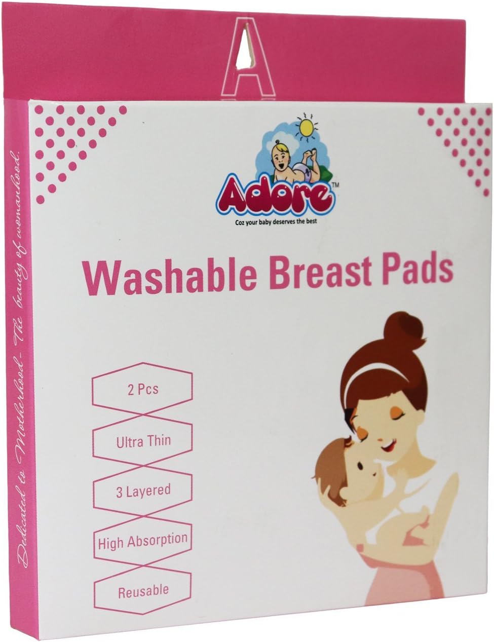 Adore Supper Soft Organic Bamboo 3-Layer Design Reusable Nursing Breast Pads (White) (Pack of 6)
