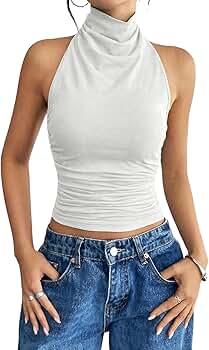 SOLY HUX Women's High Neck Halter Tank Top Sleeveless Draped Open