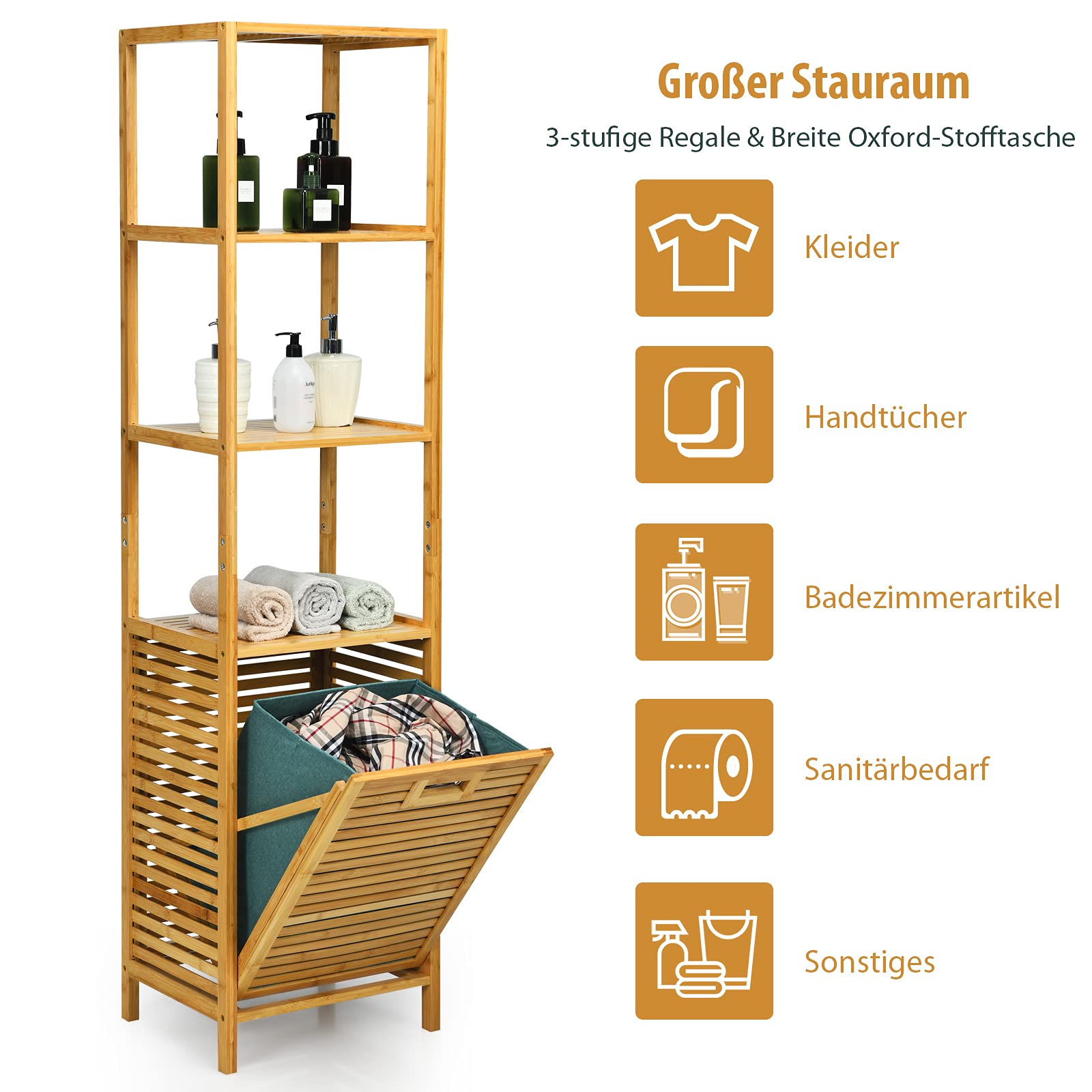 GOPLUS Badkamerkast met wasmand, waskast met uitklapbare waszak, badkamerkast met lade, badcommode wasmandverzamelaar voor badkamer, bijkeuken, 40 x 37 x 82 cm (wit