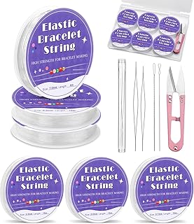UOOU 6 Size Elastic String for Bracelets, 0.4mm,0.5mm,0.6mm,0.7mm,0.8mm,1mm Clear Stretchy Bracelet String with Beading Needles, Friendship Bracelet String for Jewelry Making Supplies